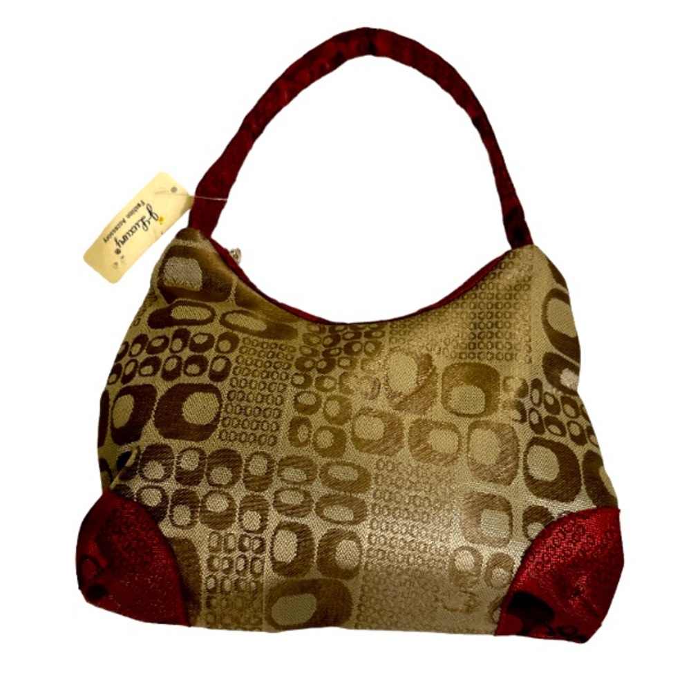 Fashion Mini Baguette mini Bag hobo Canvas Burgundy brown beige 10”X 8.8”